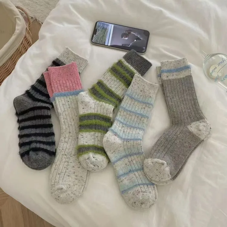 女童袜子秋冬厚款韩系拼色堆堆袜冬季洋气长袜女孩学生秋冬保暖袜