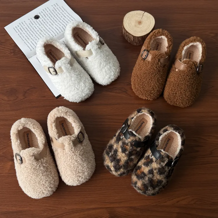 <软fufu>  女童毛毛鞋冬季加绒保暖豆豆鞋包跟女孩棉鞋毛绒勃肯鞋