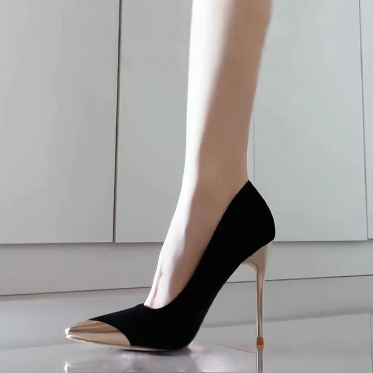 2025年秋季新款高级感绒面高跟鞋金属尖头法式气质单鞋舒适不累脚