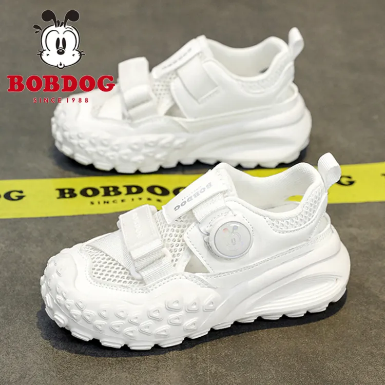 巴布豆儿童凉鞋男童包头夏季2025新款网面透气白色运动网鞋中大童