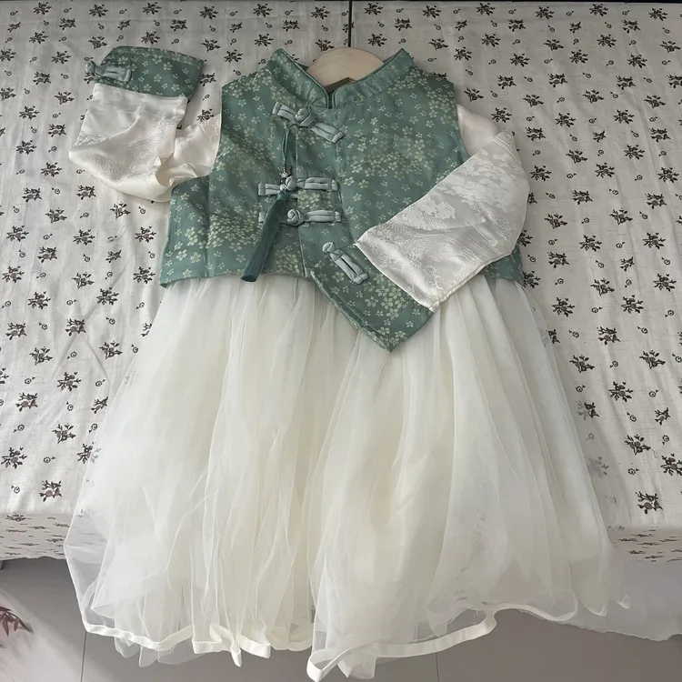 【高定】女童国风清新简约春秋两件套套装连衣裙-LC270