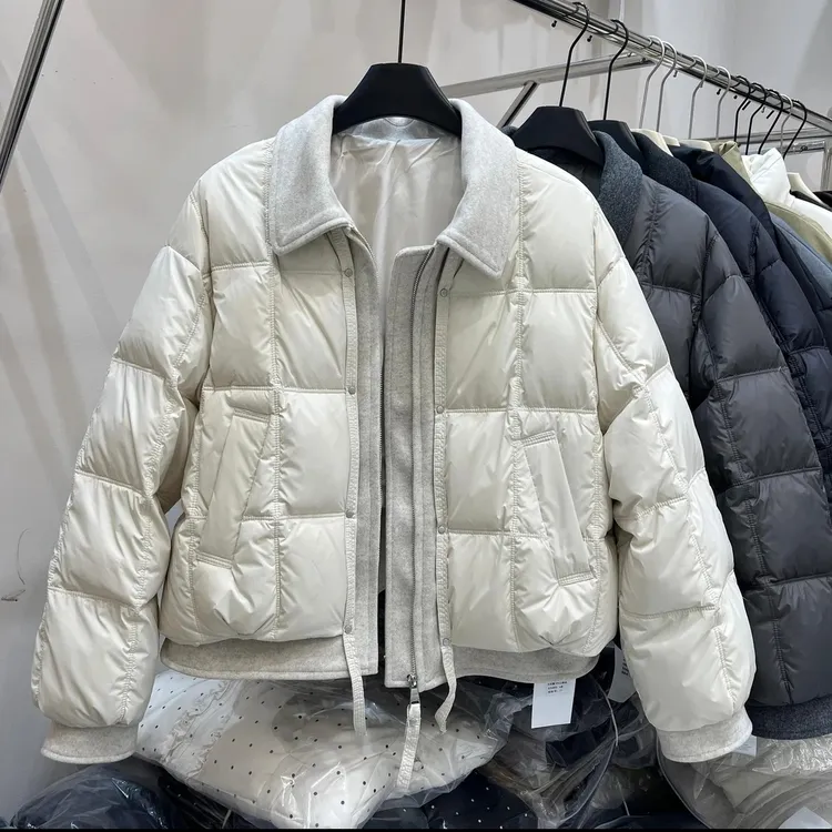 棉服女短款2025冬季新款翻领拼接保暖外套时尚百搭上衣