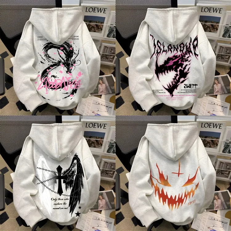 重磅美式复古高街印花连帽卫衣男女同款高质量宽松型秋冬加绒外套