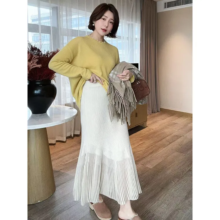  【DIS 定制】【暗夜织光】压褶垂感简约显瘦羊毛半身裙Z525X16837