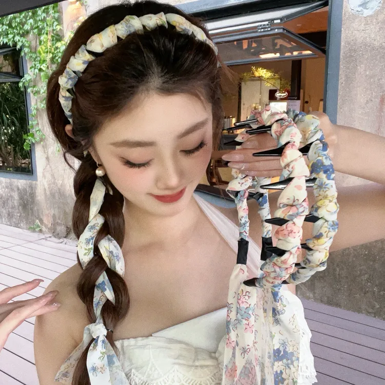 韩国碎花飘带发箍 超美温柔气质小花编发丝带头箍