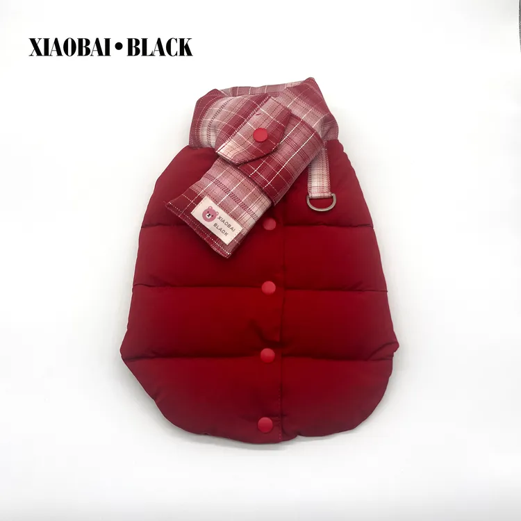 2025秋冬新款宠物棉马甲格子围脖深冬保暖雪纳瑞西高地无袖棉衣