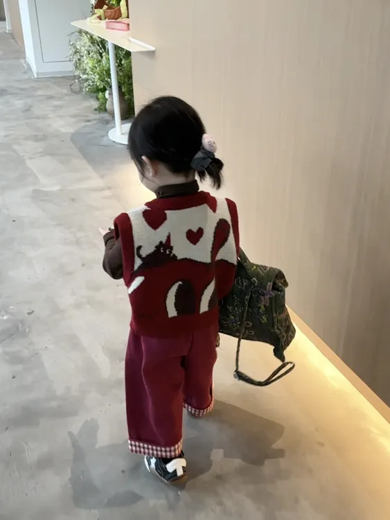 女童套装2025秋冬新款儿童毛衣马甲韩版女宝背心休闲阔腿裤两件套