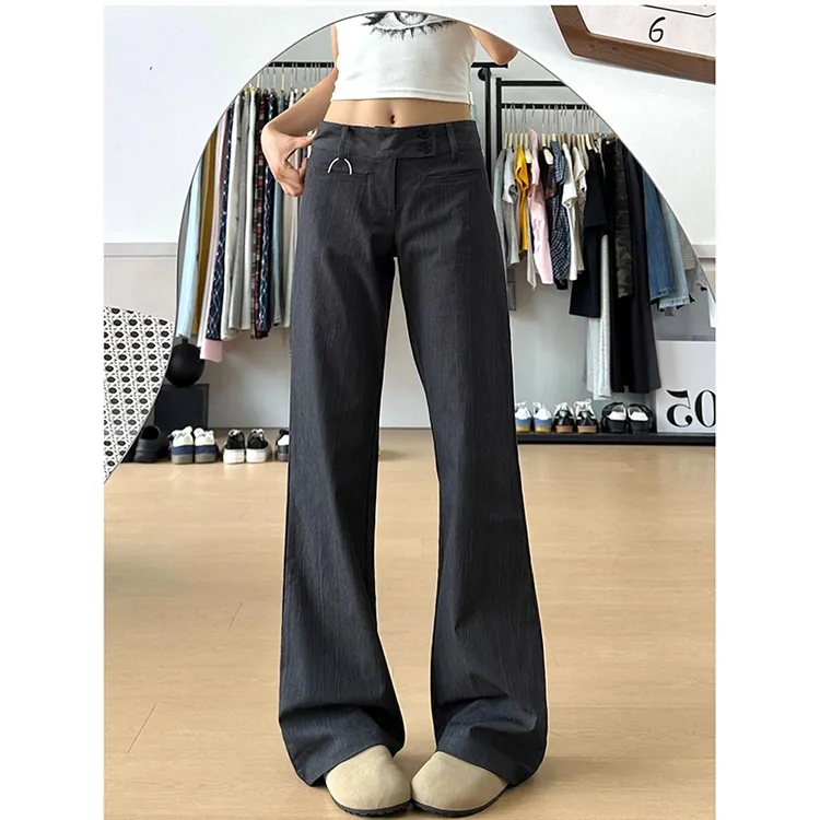 韩系复古微喇西装裤女装2025秋季新款低腰设计通勤显瘦休闲长裤子