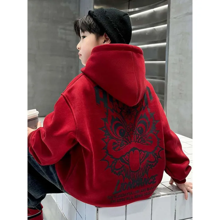 男童加绒卫衣春秋冬款喜庆国风儿童过年衣服秋装本命年拜年服唐装