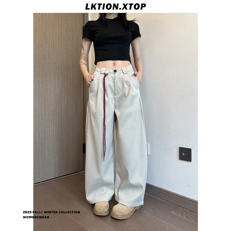 LK正品 痞帅潮新品 直筒休闲阔腿弯刀裤显瘦大码垂感裤男女同款