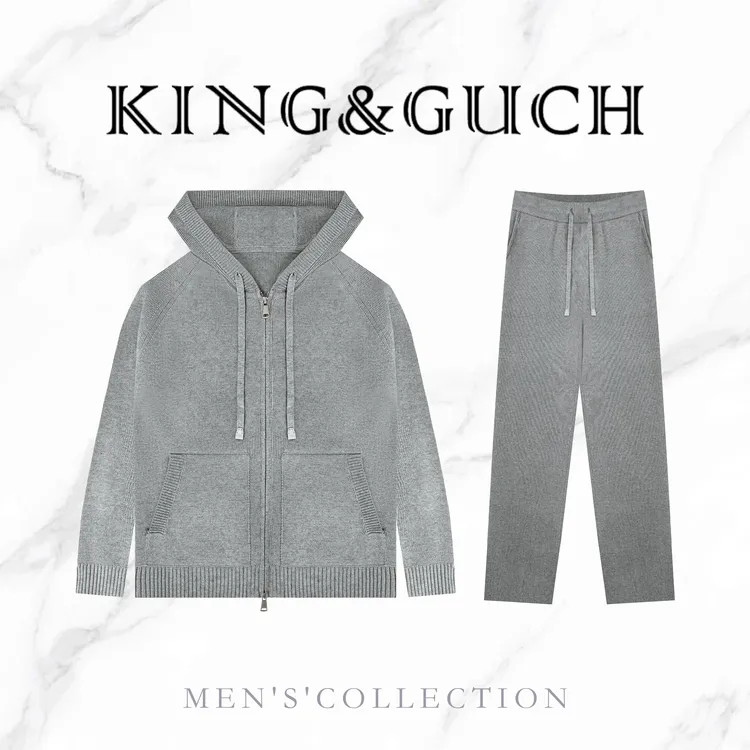 KING&GUCH【绵羊毛+山羊毛混纺】LP套装百搭弹力男士连帽外套长裤