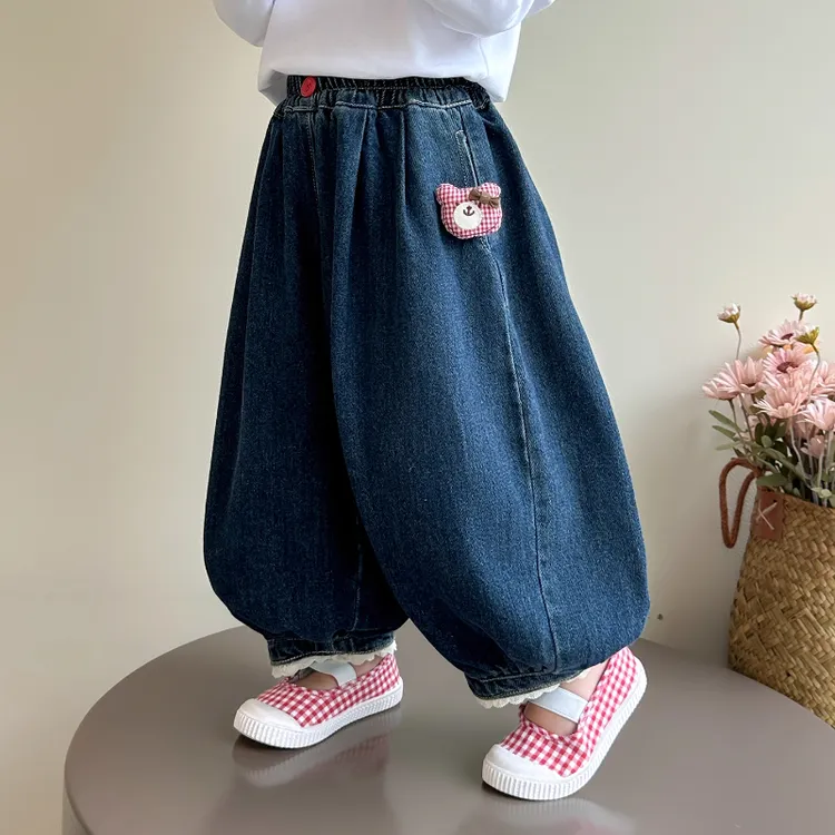 女童秋装牛仔裤2025新款儿童春秋季韩版休闲裤宝宝小童宽松灯笼裤