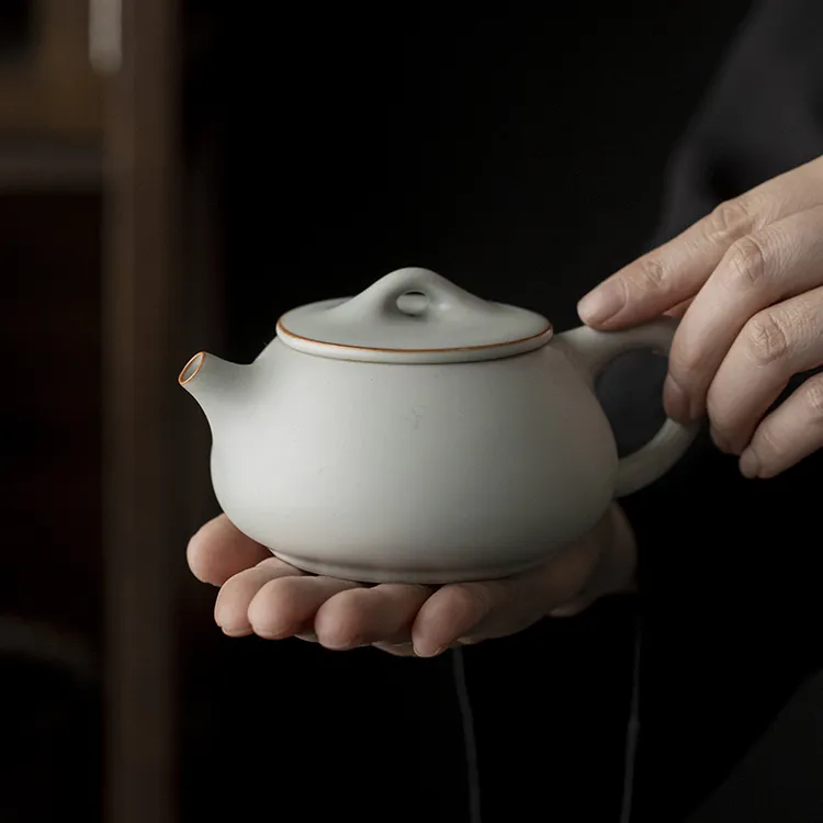 汝窑茶具高档茶壶泡茶壶单壶陶瓷复古手工汝瓷原矿釉天青色石瓢壶