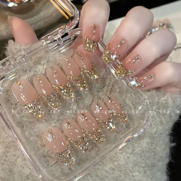 【烟火】手工锆石香槟轻奢分美指贴片纯手工穿戴手工指美甲高级感