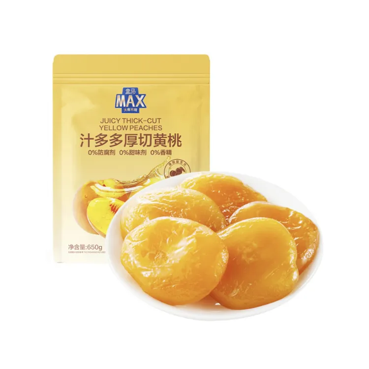 盒马汁多多厚切黄桃650g三蒸三晒添加益生元大片果肉内含独立小袋