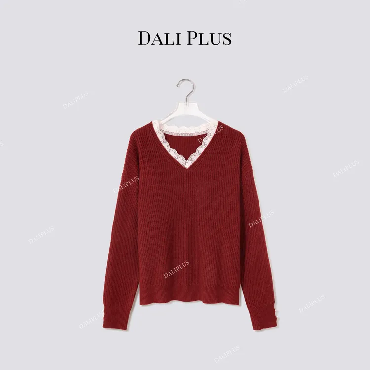 DALI PLUS“白蕾丝边毛衣”羊驼毛羊毛混纺优雅针织-D5CK2233