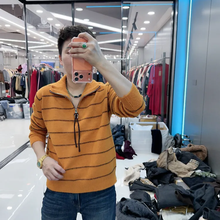 新款优质轻便5色条纹半拉链时尚毛衫0873美丽