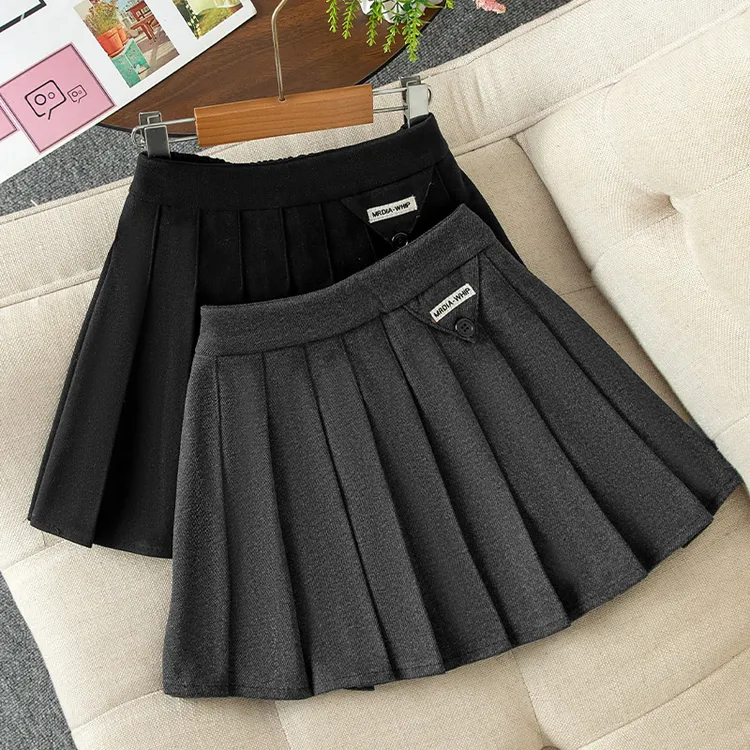 女童百褶裙学院风半身裙6-12岁女童百搭裙子女显瘦纯色半身裙韩版