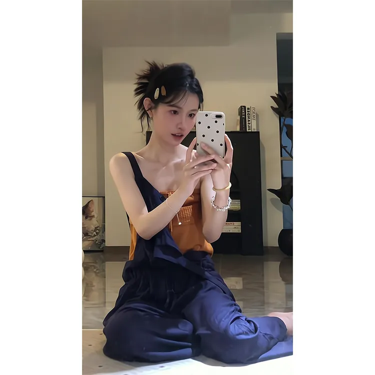 2025新款女士夏季时尚穿搭背带休闲裤拼接蝴蝶抹胸背心针织衫