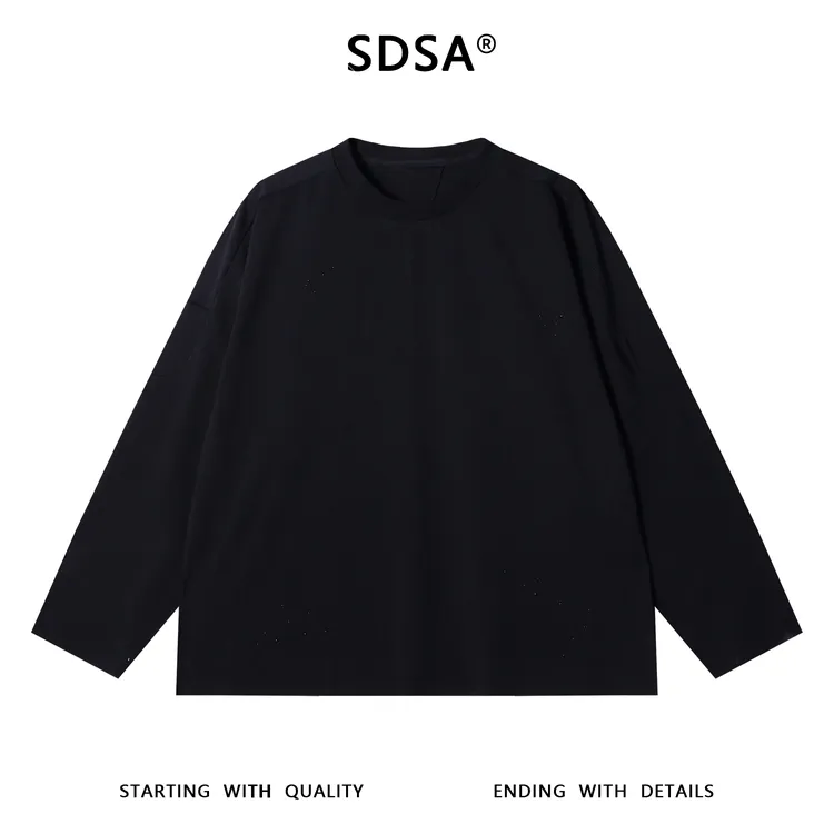 SDSA男士秋冬新款痞帅男装潮牌纯色金属装饰圆领卫衣拼接设计时尚