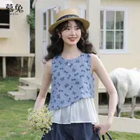 慕兔甜美不规则无袖背心衬衫女2025夏季新款设计感小众蝴蝶结上衣