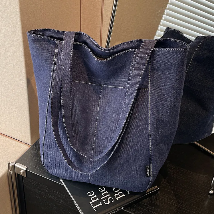 大容量包包女2025新款通勤帆布牛仔托特包大学生上课包腋下单肩包