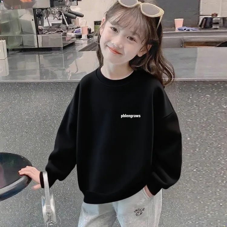 女童卫衣春秋款2025新款初中生韩版洋气女孩秋冬休闲加绒圆领上衣