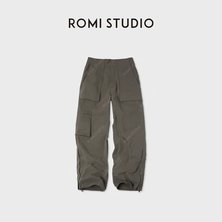 ROMI STUDIO“美式复古”多口袋做旧褶皱直筒工装长裤RWCAXU6304