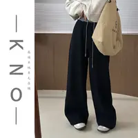 【KNO】 7387  秋冬新款拼色加绒直筒休闲裤显瘦百搭