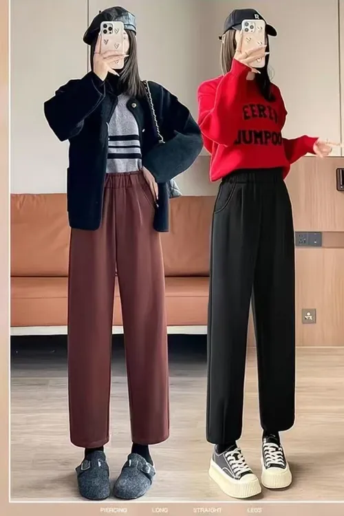 2930九分哈伦裤女秋季新款高腰宽松显瘦休闲老爹裤阔腿裤秋冬百搭