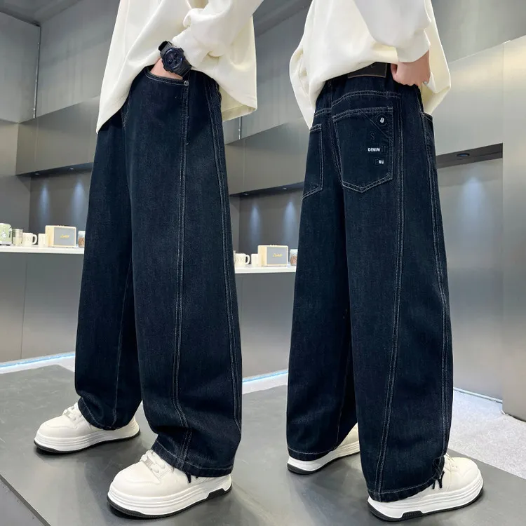 男童牛仔裤秋装韩版简约直筒长裤2025中大童秋季儿童宽松裤子休闲