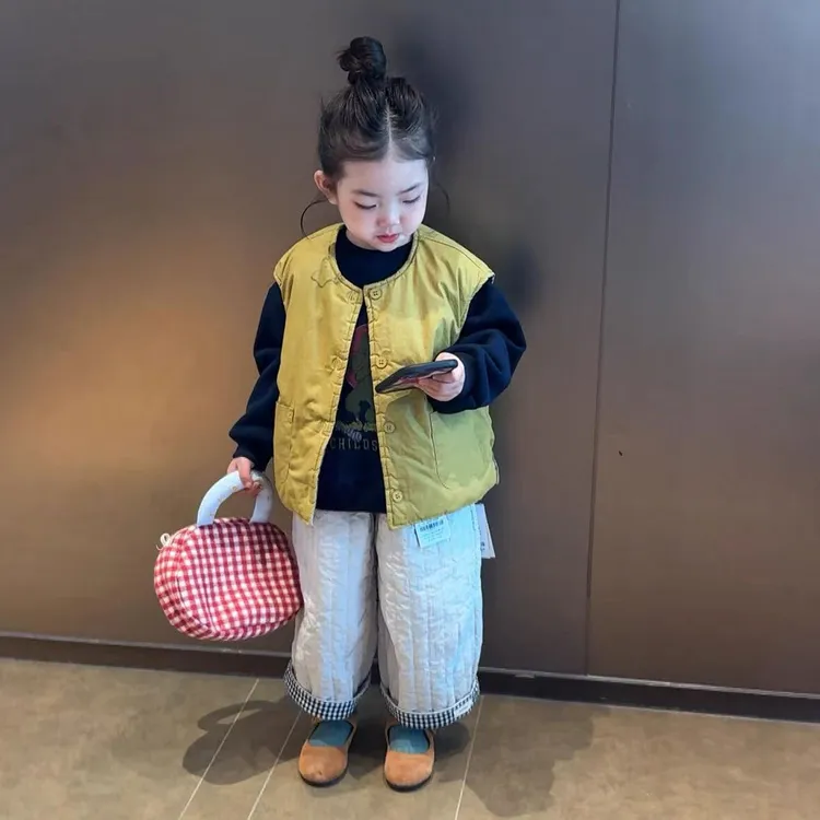 韩国儿童洋气双面穿马甲秋冬款男女童舒适保暖夹棉设计感坎肩外套