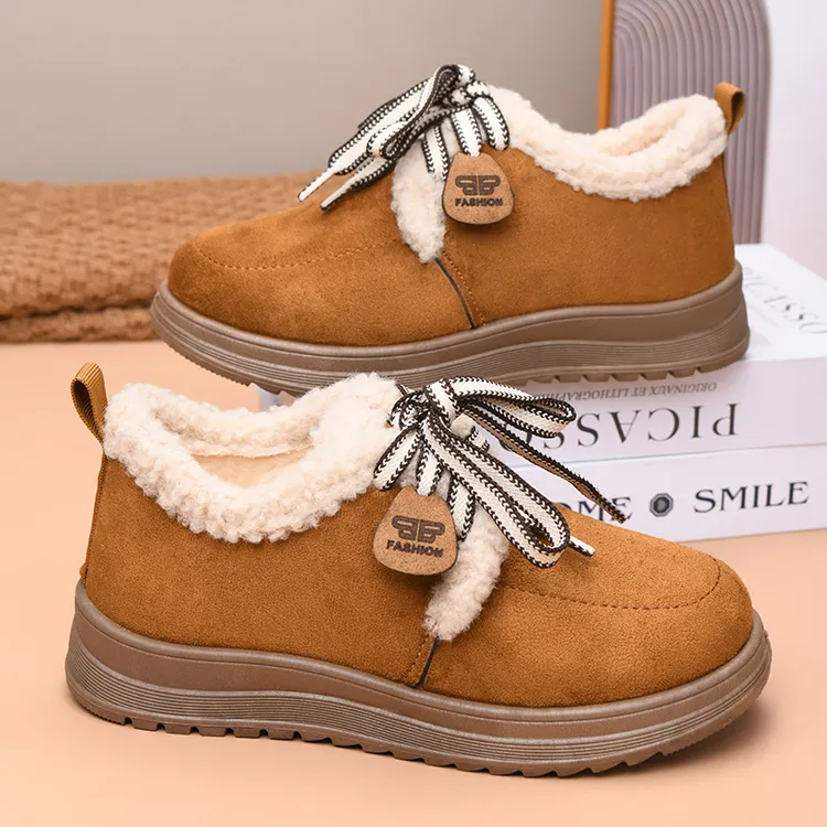 厚底雪地棉鞋女2025冬季新款加绒加厚保暖休闲毛毛鞋复古勃肯鞋女