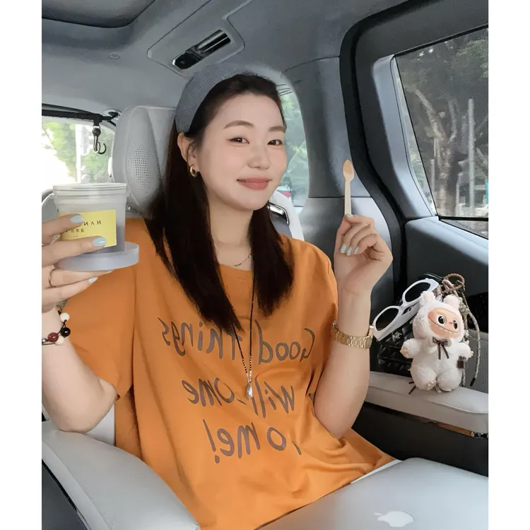 现货大婉酱微胖定制【好事花生T】字母印花T恤显瘦夏薄款上衣 8843D