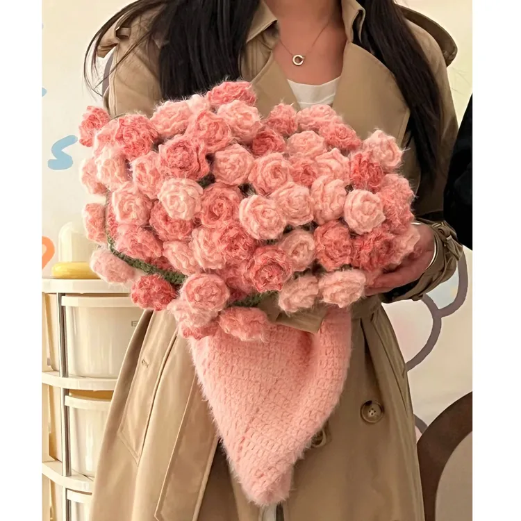 【全套毛线材料包 含工具】花束毛毯渐变玫瑰手工毯子diy材料包礼物