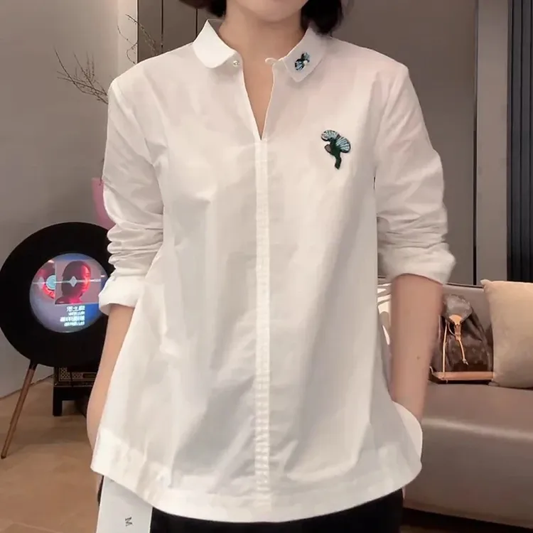 2025春秋新款设计感立体剪裁长袖白色衬衫女士百搭套头高级感上衣