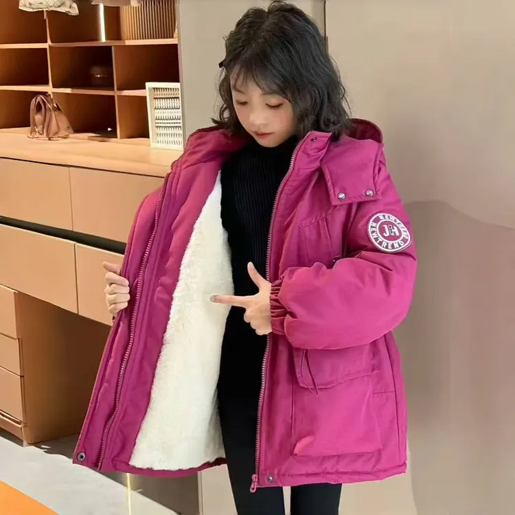 2025新款秋冬装加绒羽绒棉服韩版中长款加厚保暖棉衣小女孩棉袄潮