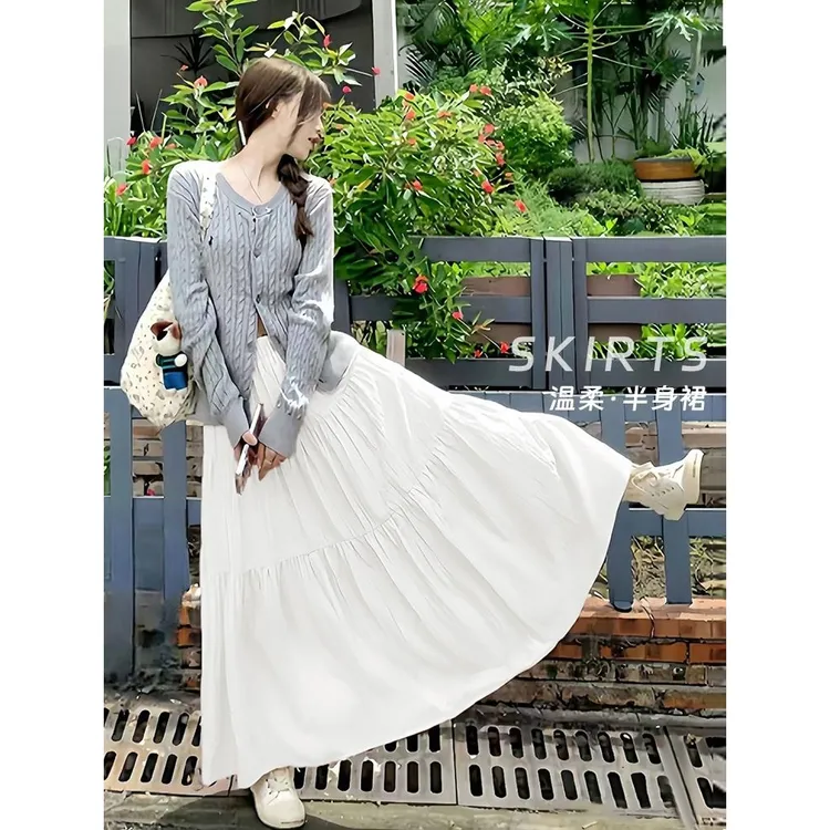 白色半身裙女夏季2025新款高腰大摆裙a字伞裙长裙子小个子蛋糕裙