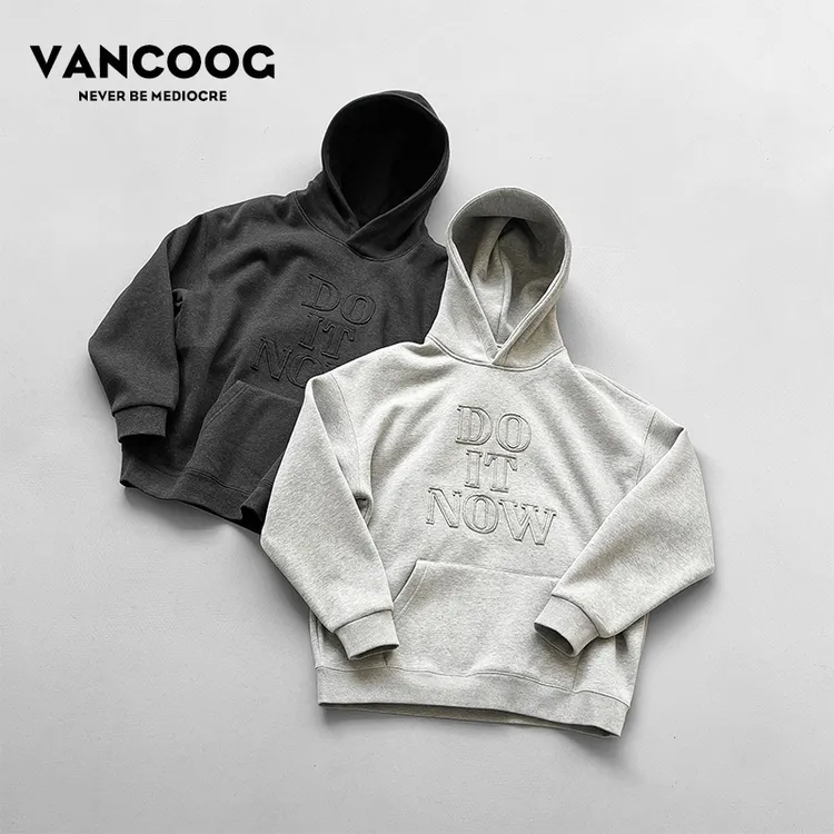 凡购冬季美式潮牌宽松加厚上衣立体字母贴布百搭连帽加绒卫衣男