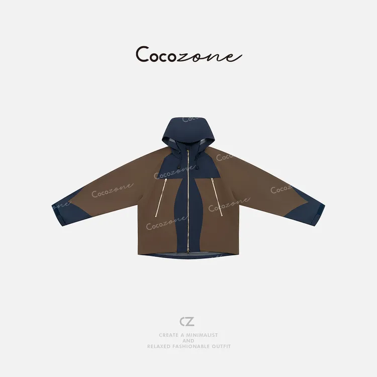COCO ZONE 刘一一“观山”简约立领连帽前拉链拼色外套 CD1A0947