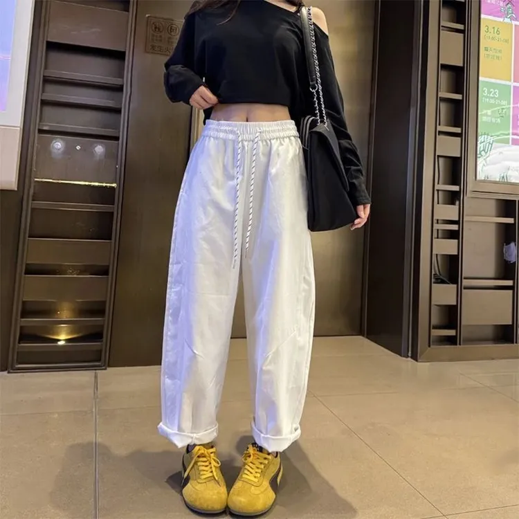 高腰百搭洋气宽松九分直筒裤阔腿裤长裤休闲裤夏季阔腿镰刀裤白色