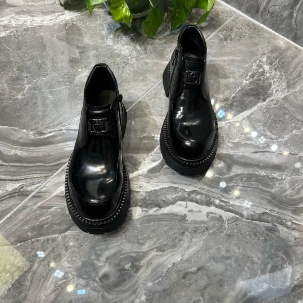 油蜡皮增高男士韩版皮鞋一脚蹬休闲皮鞋防滑黑色纯色