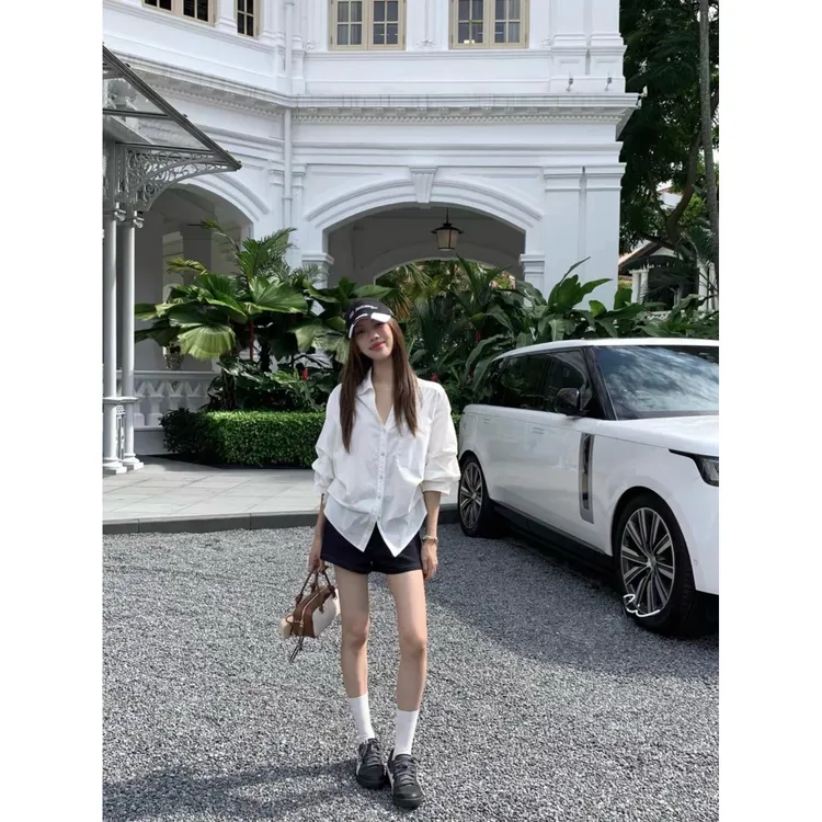 [会凹造型的白衬衫]韩版高级感泡泡袖上衣女气质收腰显瘦衬衫