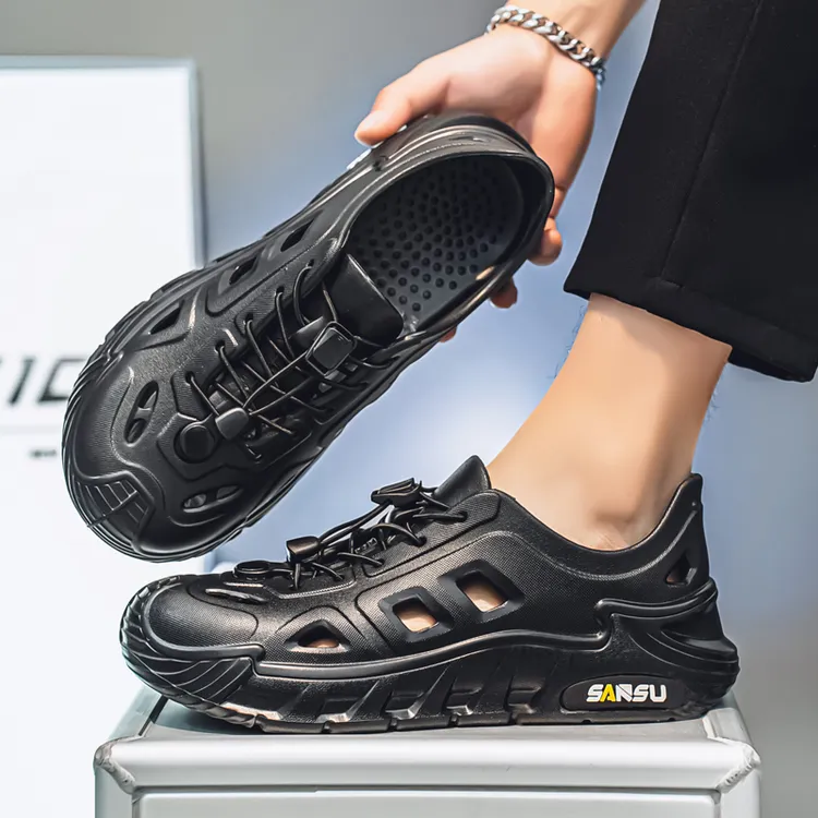 sansu/三速运动凉鞋夏季外穿软底镂空透气开车洞洞鞋男涉水沙滩鞋