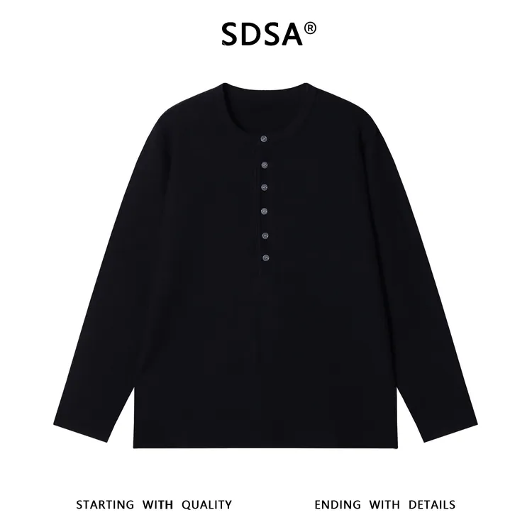SDSA秋冬新款痞帅男装宽松简约美式小格子半纽扣圆领毛衣百搭简约