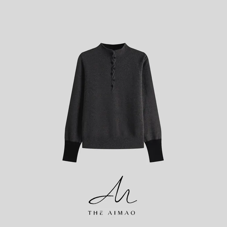 【THE AIMAO】“伦敦雾夜”26支100绵羊毛撞色扭花包扣羊毛衫XYX82820