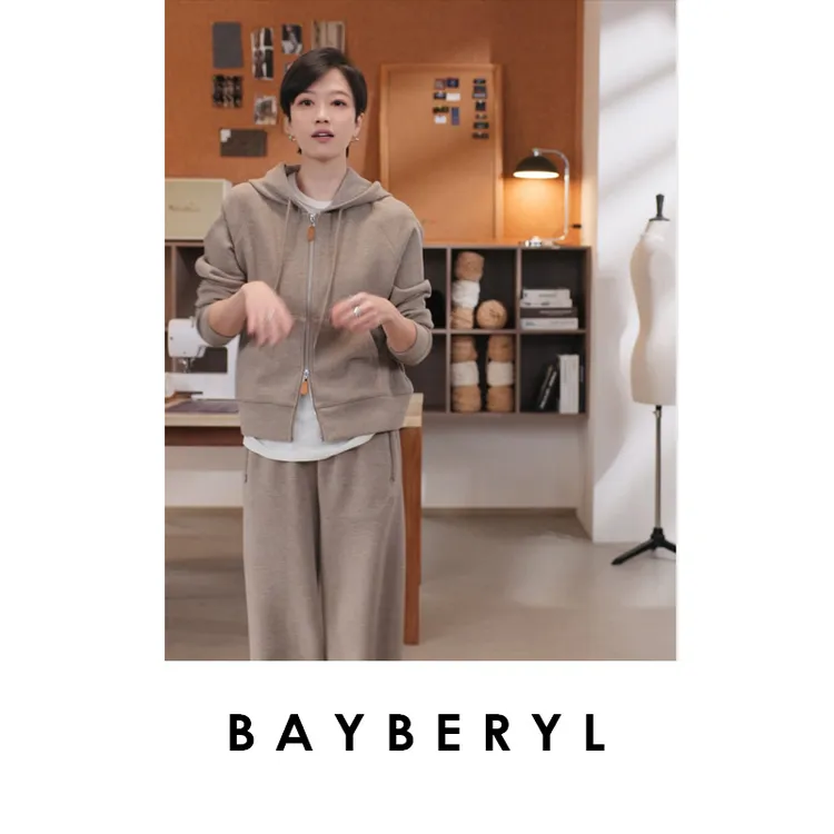 BAYBERYL老贝QQ卫衣*连帽插肩袖柔软休闲拉链秋上衣NT5I3009-11/2