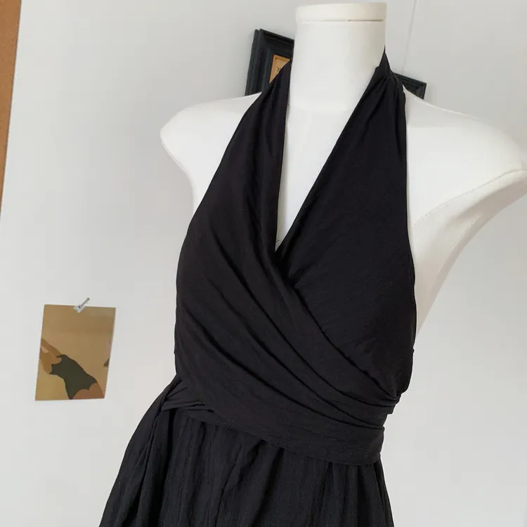 STUDIO法式V领仿铜氨丝无袖衬衫夏季挂脖系带上衣