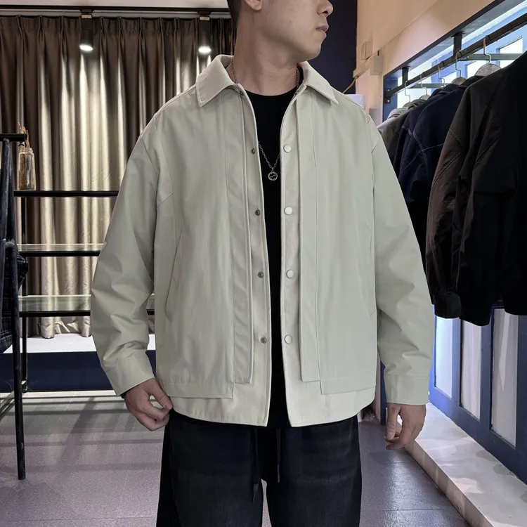 KP-X假两件拼接灯芯绒层次感夹克秋季翻领高智老钱休闲男衬衣外套