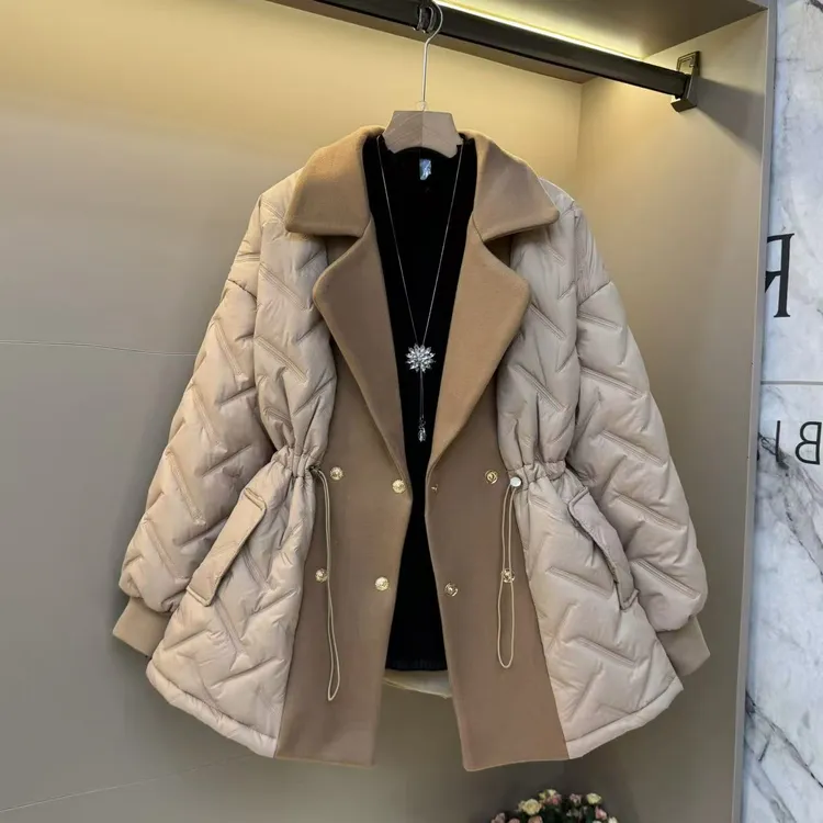 2025欧货高级时尚轻奢小香风百搭翻领抽绳收腰冬保暖气质外套826